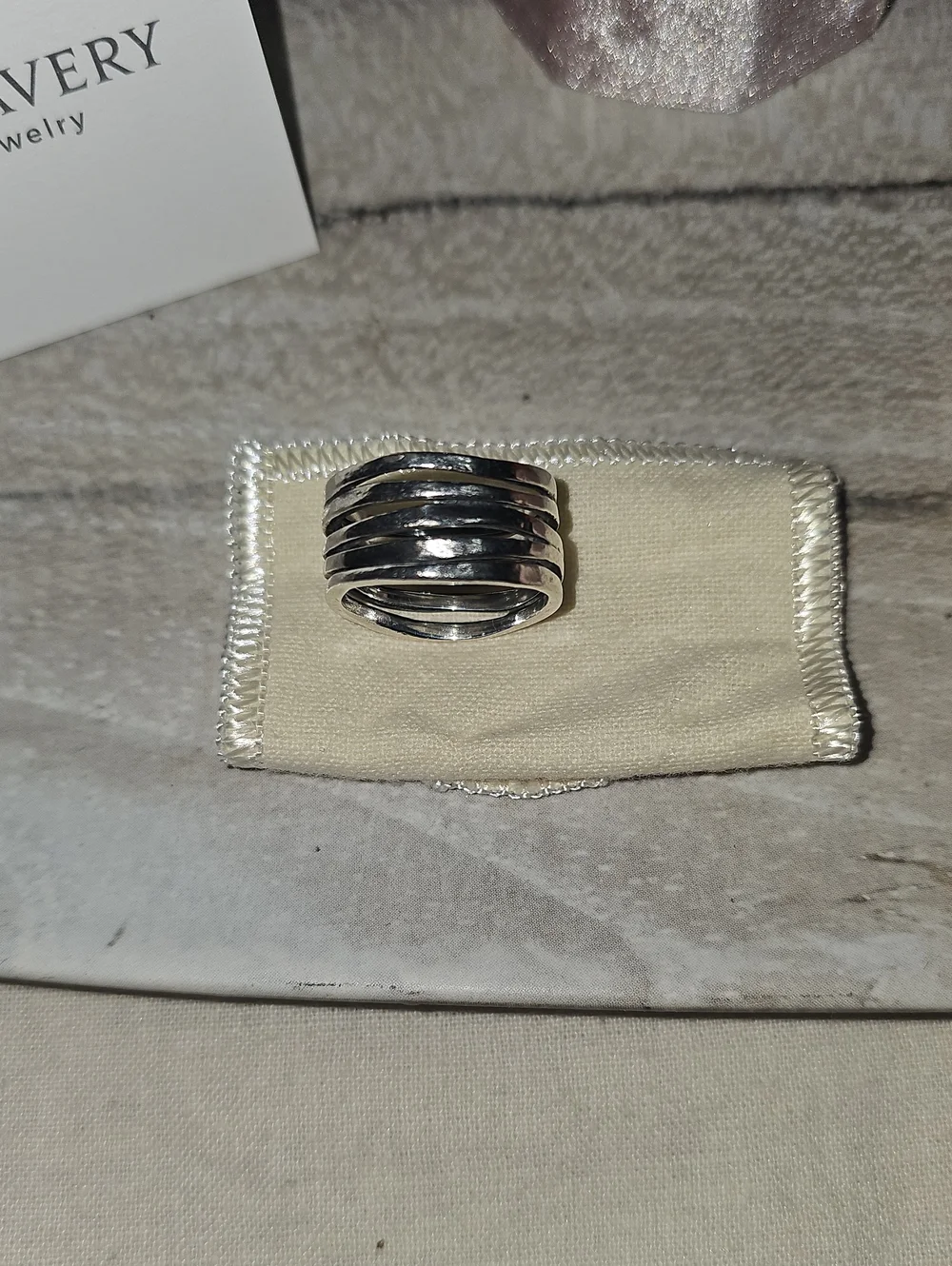 James Avery Retired 925 Sterling Silver 5 Hammer Stacked Hammered Ring